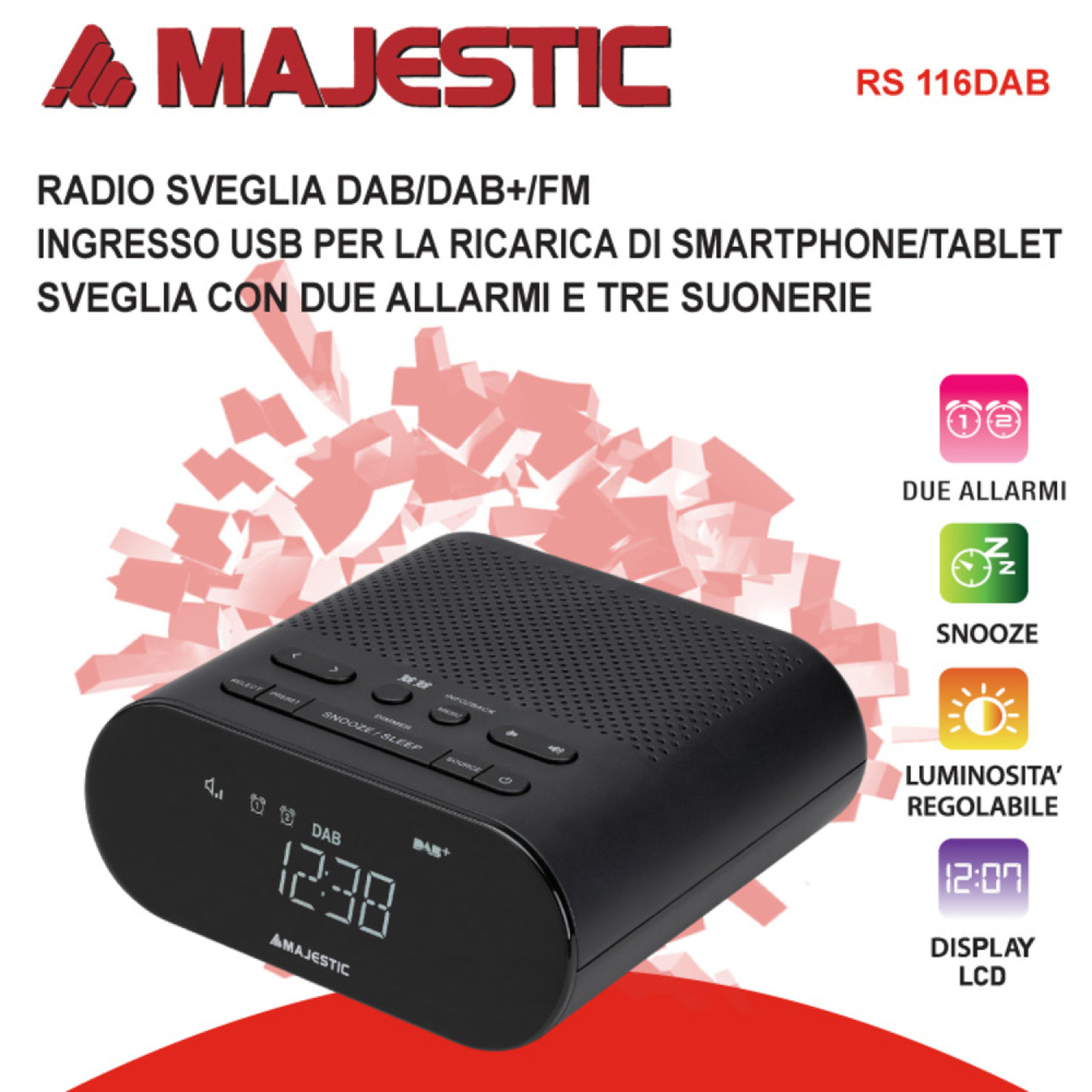 RADIO / RADIOSVEGLIE MAJESTIC RS116 RADIO SVEGLIA DA CASA DAB RADIO FM