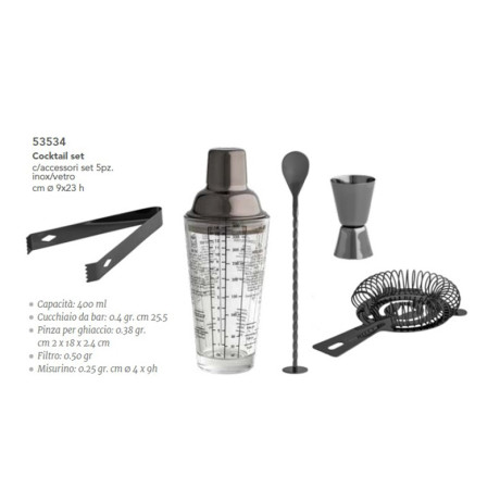 BRANDANI 53534 COCKTAIL SETC/ACCESSORI SET 5 PZ INOX/VE