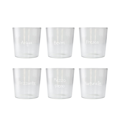 WD SET 6 BICCHIERI ACQUA VTR C/SCRITTE 300ML WD586