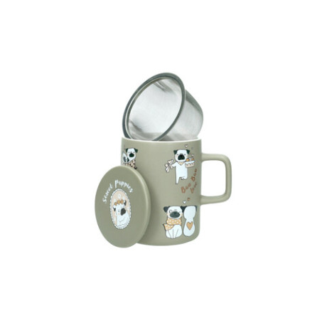 BRANDANI 51425 MUG CANI C/TAPPO E FILTRO NEW BONE CHINA
