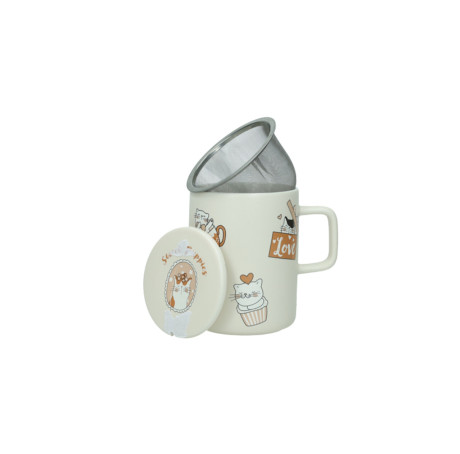 BRANDANI 51426 MUG GATTI C/TAPPO FILTRO NEW BONE CHINA